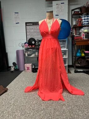 Halter Maxi Evening Dress in Coral